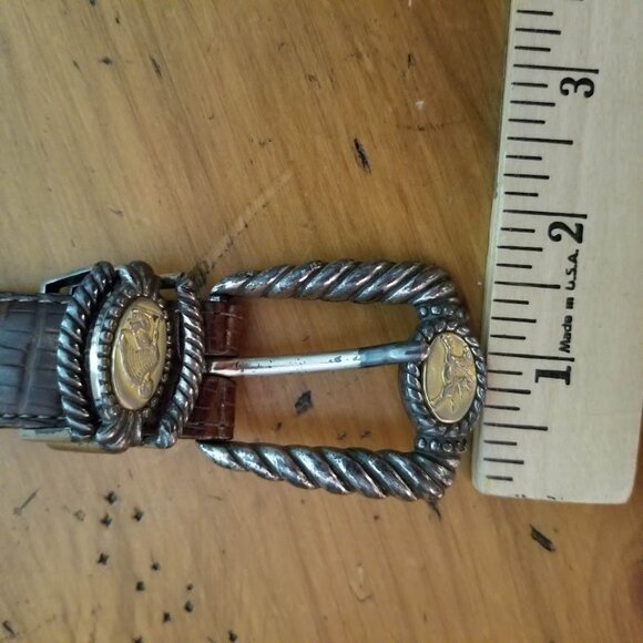 Brighton Museum Roman Greco Sphinx Coin Brown Mock Croc Sz Small Leather Belt - Picture 6 of 16